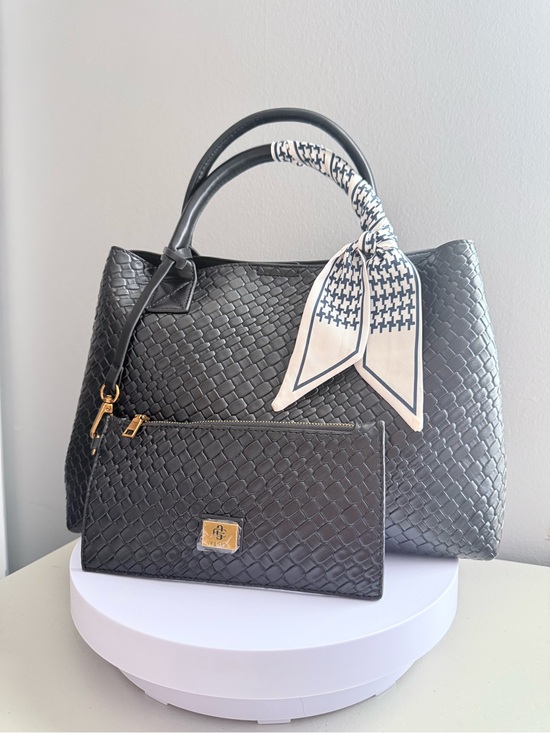 The Unbranded Brand Handbags - 3pcs set of Black Woven Tote Bag with Matching Pouch
